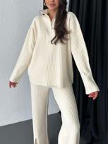 Spring 2025 Women's Solid Color Zippered Knit Set: High Neck Ribbed Loungewear Two-Piece 5XL juoda