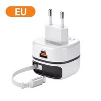 65W USB Type C telefono įkroviklis Universalus kelioninis adapteris Įtraukiamas greito įkrovimo USB C laidas iPhone 16 Samsung nešiojamam kompiuteriui EU balta
