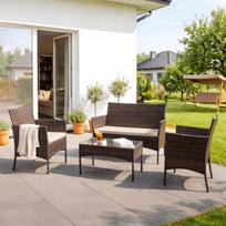 MISSISIPI rudos/smėlinės spalvos sodo baldų komplektas: sofa, kėdės, terasos stalas, technoratanas, modernus