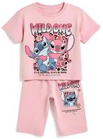 Komplektas mergaitei su marškinėliais ir bridžais „Stitch”, šviesiai rožinis