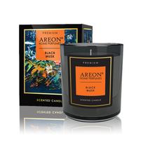 Aromatinė žvakė BLACK MUSK su kortele palinkėjimui įrašyti ir degtukais (~40 h), 200g │ AREON