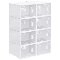 8 Batų Dėžių Rinkinys | Batų Organizatorius su Magnetinėmis Durelėmis ir Dangčiu, Skaidrios Plastikinės Dėžės, Skirtos Batams Iki 45 Dydžio, Skaidri + Balta