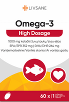 LIVSANE OMEGA-3 žuvų taukai EPA 352 mg DHA 264 mg High dosage N60