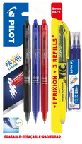 Gelinis rašiklis Pilot Frixion Clicker 0,7 mm, ištrinamas, 3 vnt./pakuotėje + geltonas teksto žymeklis + šerdelės blisteryje
