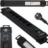 Prailginimo laidas su 6 lizdais, 1x Usb-c, 1x Usb-a, 3m