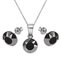 Sidabrinis papuošalų rinkinys moterims DiamondSky „Classic (Jet Hematite)“ su Swarovski kristalais