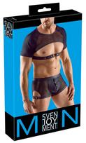 Svenjoyment Svenjoyment Matte Black Mesh Crop Top for Men, Adjustable Chest Strap, M