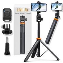 Asmenukių lazda ("Selfie sticks") LIVMAN LAKM-001 - daugiafunkcis asmenukių lazdas ir trikojis su nuotolinio valdymo pultu, 1,49m