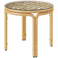 Polyrattan šoninis staliukas su stiklo plokšte, ratas, geltonas, svetainė, sodas, terasa, balkonas, Ø50 cm