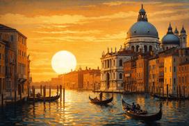 Tapyba pagal skaičius „Saulėlydis Venecijoje“ – 40 × 50 cm, be porėmio.