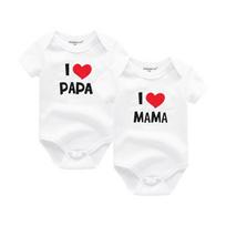 2 vnt naujagimių drabužėliai trumpomis rankovėmis mergaitėms berniukų drabužiai I Love Papa Mama dizaino medvilniniai šliaužtinukai 3M