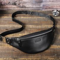 Natūralios odos liemens paketai vyrams Travel Fanny Pack Small Waist Bag Vyriški krūtinės krepšiai juoda