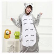 Totoro Kigurumi Onesie Moterų Anime Cosplay Kostiumas Mielas Katės Žiemos Flanelinis Šiltas Suaugusiųjų Gyvūnų Festivalis Karnavalas Išgalvotas xl pilka spalva/balta