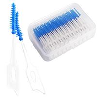 Silikoniniai tarpdančių šepetėliai su dviguba siūlu antgaliu su itin minkštais šereliais. 150Pcs-Blue