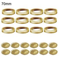 24 vnt. reguliaraus/plataus kakliuko apvalūs metaliniai žiedai su dalikliu konservavimo dangteliai „Mason“ stiklainiams Regular Mouth 70mm Bands and Lids auksinė