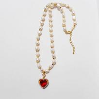 French Vintage Vintage Vintage Vintage Elegant Freshwater Pearl Red Love Necklace Peach Heart Zircon Tide 45CM