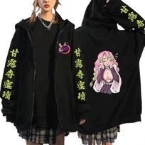 Anime Demon Slayer Kanroji Mitsuri Dideli gobtuvai Su užtrauktuku Užtraukiami gobtuvai Kimetsu No Yaiba Manga Striukės su užtrauktuku Vyriški paltai Gatvės drabužiai XL