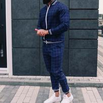 Nauji „Gentleman Plaid“ vyriškų sportinių kostiumų rinkiniai Laisvalaikio užtrauktuko striukės paltas sportinis kostiumas Aukštos kokybės 3D spausdinimas Madingi 2 dalių vyriški drabužiai XL