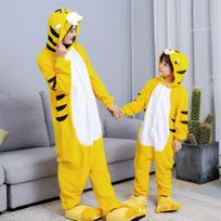 Gyvūnas Mielas Geltonas Tigras Suaugusiųjų Onesie pižama Kigurumi Moterų Vyrų miegui skirtų drabužių komplektas Cosplay Vaikiški berniukai Mergaitės Vaikiški Drabužiai 4T