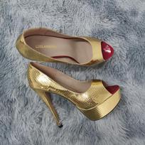 Unisex vyriški Hot Drag Queen Seksualūs stiletai krokodilo rašto odiniai pompos Peep Toe sandalai Platforminiai aukštakulniai batai SM Gay Newhalf 39 auksas
