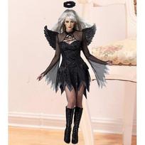 Juodas/Baltas Helovinas Fallen Devil Angel kostiumas, cosplay Wing Dress Plaukų juostos rinkinys XL
