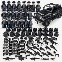 Juodasis Jeep specialusis policijos karinis lėlės mažų dalelių lėlės modelis vaikiškas statybinių blokelių žaislas