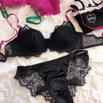 Moteriškas nėrinių siuvinėjimo apatinių drabužių komplektas Sexy Push Up liemenėlės rinkinys Prancūziškas romantiškas apatinis trikotažas L juoda