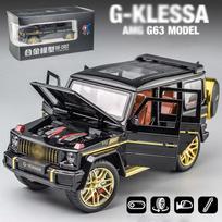 1/24 Scale Benz G-KLESSA AMG G63 Diecast automobilių modelio žaislas, ištraukiama žaislinė transporto priemonė su garsu ir šviesa vaikams, mažiems berniukams, mergaitėms, dovanų kolekcija 1/24-22x9.2x9cm juoda