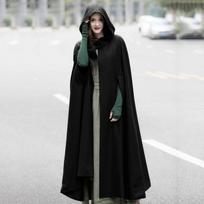 Rudens žiemos gotikos madingi Maxi gobtuvai vilnos apsiaustas megztinis paltas Maxi kašmyro gobtuvas ilgas apsiaustas kostiumas Cosplay viršutiniai drabužiai XL juoda