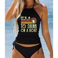 Moteriškas spalvingo saulėlydžio rašto halterio bikini tankini maudymosi kostiumėlis S juoda