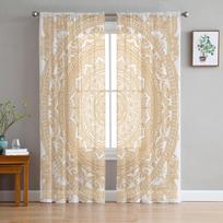 Boho Vintažinės Mandalos Gėlės Langų Užuolaidos Perregimos Šifono Tiulio Užuolaida Namų Svetainės Fono Dekoras 135W x 114H(cm)