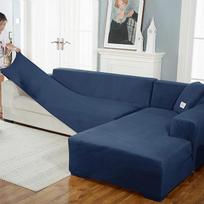 Aksominis sofos užvalkalas Prabangus L formos sofos užvalkalas Paprastos spalvos kampiniai sofos užvalkalai fotelis nuo dulkių elastingas užvalkalas Tinka gyvūnams 1seater 90-140cm tamsiai mėlyna