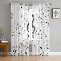 Muzikos natų fono tiulio užuolaidos svetainei, miegamajam, langui, permatomos užuolaidos, virtuvės balkono voilo užuolaidos 135W x 114H(cm)