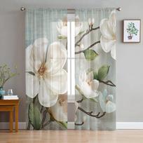 Baltos gėlės Vintažinis fonas Miegamojo Skaidrios plonos užuolaidos Šventinė dekoracija Langų Voile Tulle užuolaida 135W x 114H(cm)