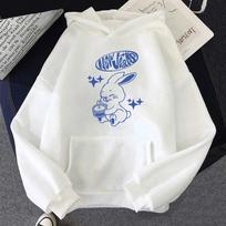 Nauji džinsai Tokki Bunnies Gimtadienio dovanų gobtuvas Moteriški/Vyriški Harajuku Estetiniai grafiniai gobtuvai Unisex rudens žiemai su gobtuvu Sudaderas XS balta