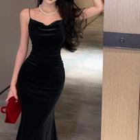Vintage Sexy Club Prom Red Suknelės Moterims Spaghetti Strip Plyšys Velvet Suknelė Beach Bandage Bodycon Midi Suknelė Vakarėlis Elegant S juoda