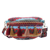 Moteriški liaudiško stiliaus juosmens krepšiai su reguliuojamu dirželiu „Fanny Pack“ su kutais skersiniais krūtinės krepšiais mėlyna