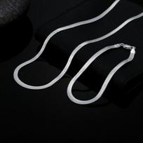 925 svaras sterlingų 4 mm plokščios grandinėlės apyrankių ir karoliai rinkinys moterims Mados vakarėliui Vestuvėms Kilnus papuošalų rinkinys Dovanos 60cm and 20cm