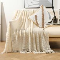 Megztas pledas su kutais, burbuliukų rašto, lengvas, sofa dengti, namų dekoras 127*180CM（tassels） tamsiai mėlyna spalva
