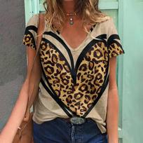 Nauji moteriški marškinėliai Love Leopard trumpomis rankovėmis 3D V formos iškirptė mada moteriški drabužiai gatvės stilius kasdieniai viršutiniai drabužiai Harajuku vasariniai marškinėliai S