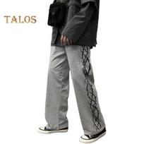 Vyriškos kelnės su spygliuočių raštu plačios kojos tiesios High Street Style Laisvas Retro elastingas juosmuo Viso ilgio Jaunatviškos paauglių kelionės ilgos lauke kelnės M pilka