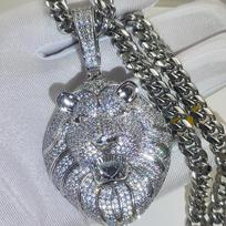 Ledinis Deimantinis Sunkus Auksinis Rėkiantis Liūto Galvos Pakabukas Madingas Hip Hop Anime Pakabukas Karoliai Papuošalas Vyrams 8mm Cuban Chain