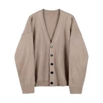 Fall Winter Men Sweater Cardigan V Neck Knit Thick Elastic Long XXL chaki