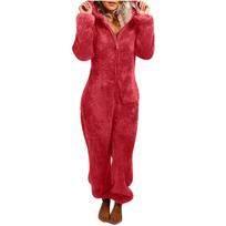 Fashion Onesies Fleece mieguisti kombinezonai plius dydžio gobtuvų komplektai Moterų pižamos Suaugusiems žiemai Šiltos pižamos Moterys S raudona
