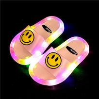 Šviečiantys vasariniai sandalai vaikams – vaikiškos paplūdimio šlepetės Flashing smiley face, Size 32-33 rožinė