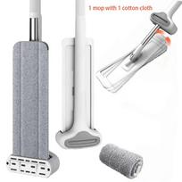 Clean Mops Mikropluošto plokščia šluostė 360 ° Besisukanti plokščių grindų šluota Savaime išsigręžianti šluostė su vandens nusausinimo grandikliu, skirta virtuvės namų valymo šluostei 1 mop with 1 pad balta