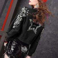 Women's Hip Hop Short Jacket Stretch Sequin Beaded Jacket Performance Jacket Jacket S