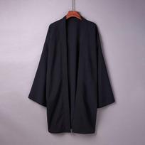 Vyriškas ilgas vienspalvis japoniškas kimono pončas vasarai kasdienis laisvas moteriškas yukata haori paplūdimio juodas hiyoshi marškinių švarkas L juoda