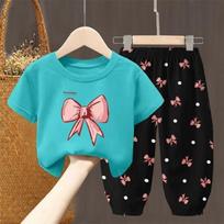 2vnt./komplektas Vasaros rinkiniai Vaikiški rūbai Mergaitėms Vaikiški Drabuzeliai Mažiems Vaikams Mieli madingi marškinėliai Viršutinė + Kelnės Kūdikių Drabužiai 90 juoda