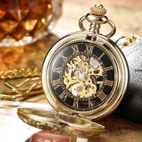 New Magnifying Glass Blue Mechanical Pocket Watch Retro Flip Hollow Necklace Watch Men's and Women's Watches